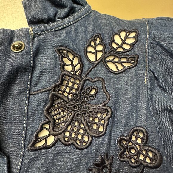 NWT! Coach Chambray Denim Embroidered Floral Shirt Dress Pockets Western Boho 0 - Picture 3 of 12